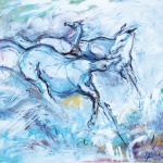 acryl schilderij van een kudde paarden