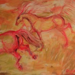 acrylschilderij van roze paarden