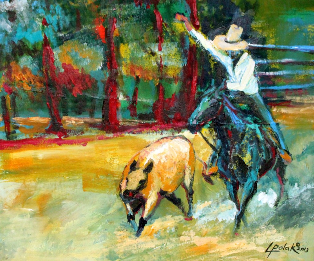 Schilderij van een wild paard dat wordt gevangen